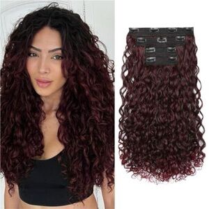 Clip-In Curly Hair Extensions - Burgundy Red